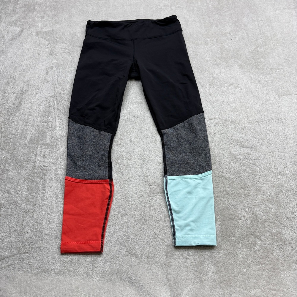 Lululemon Pedal‎ to the Medal Leggings Womens 10 Black Colorblock Red Mint Yoga